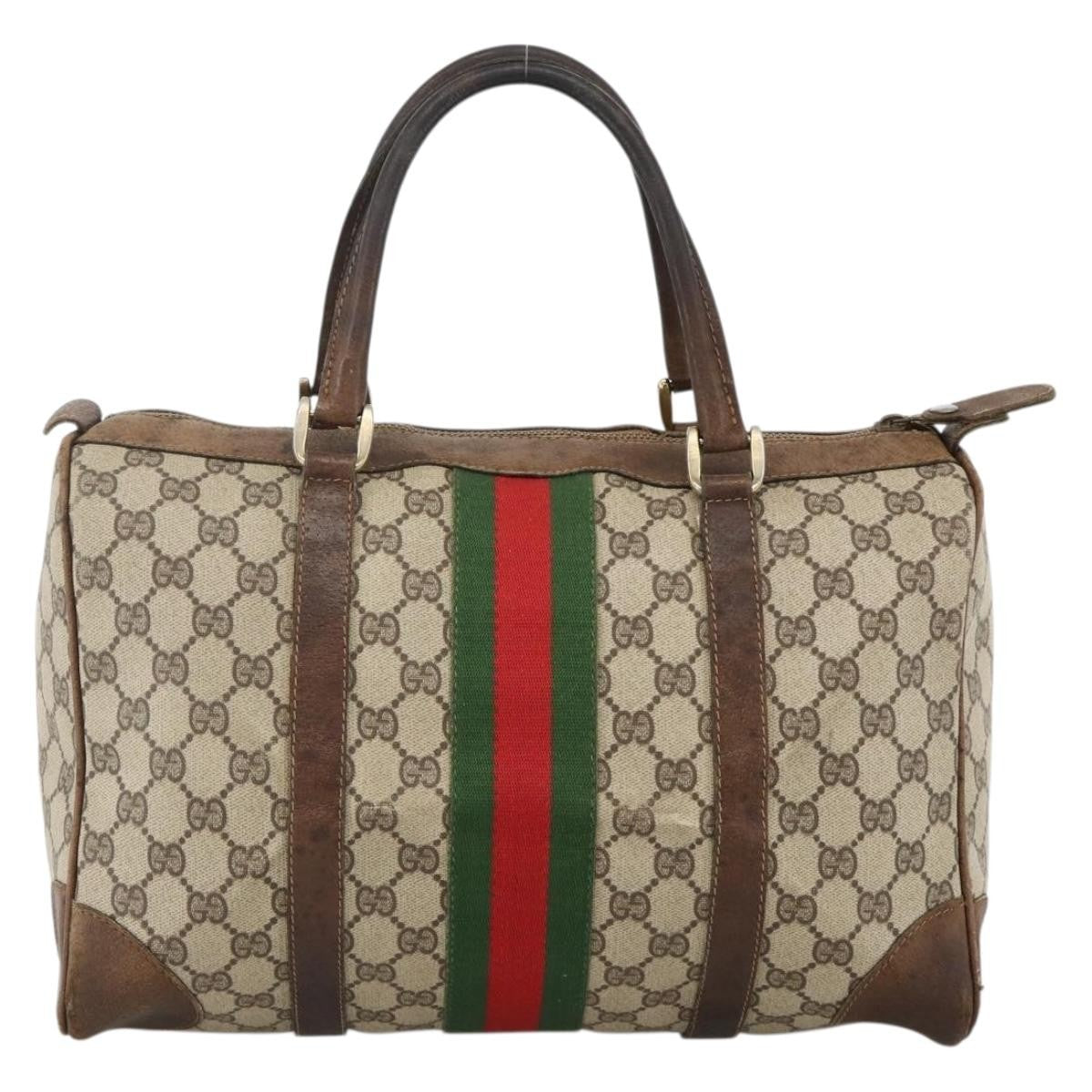 Gucci GUCCI GG Supreme Web Sherry Line Hand Bag PVC Beige Gold Authentic BAZ031