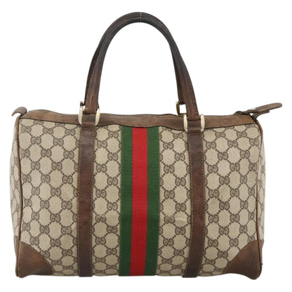 Gucci GUCCI GG Supreme Web Sherry Line Hand Bag PVC Beige Gold Authentic BAZ031