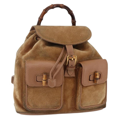 Gucci GUCCI Bamboo Backpack Suede Brown Gold 003 2058 0016 Authentic 148819 Bag