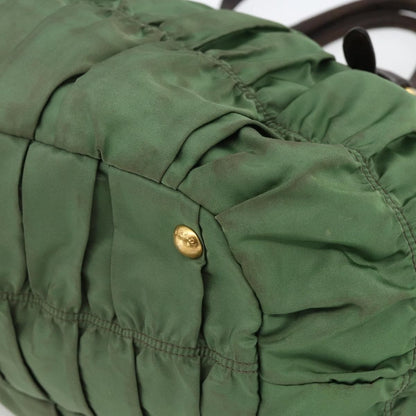 Prada PRADA Hand Bag Nylon 2way Green Gold Authentic YKZ1101