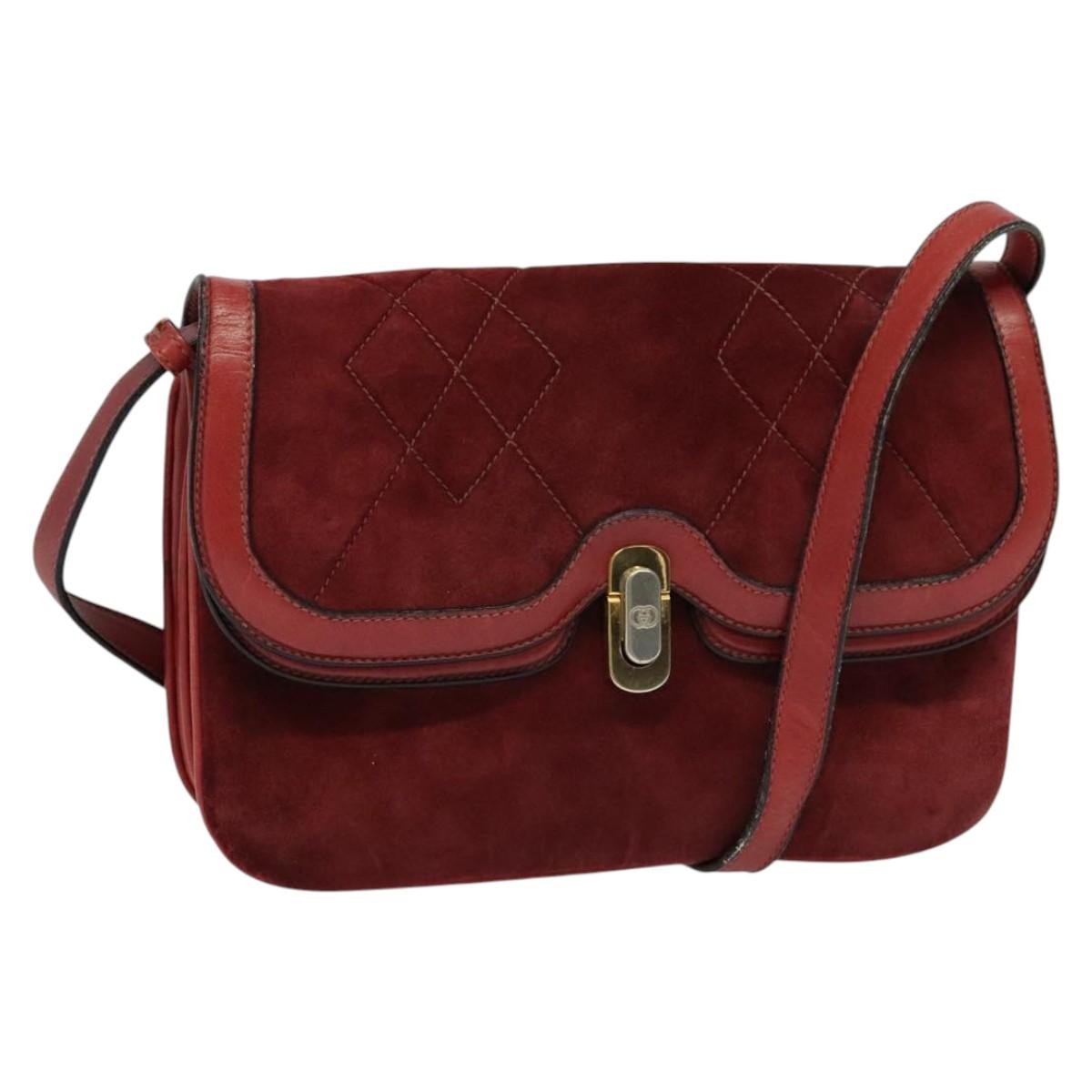 Gucci GUCCI Shoulder Bag Suede Vintage Red Gold Authentic ep7843