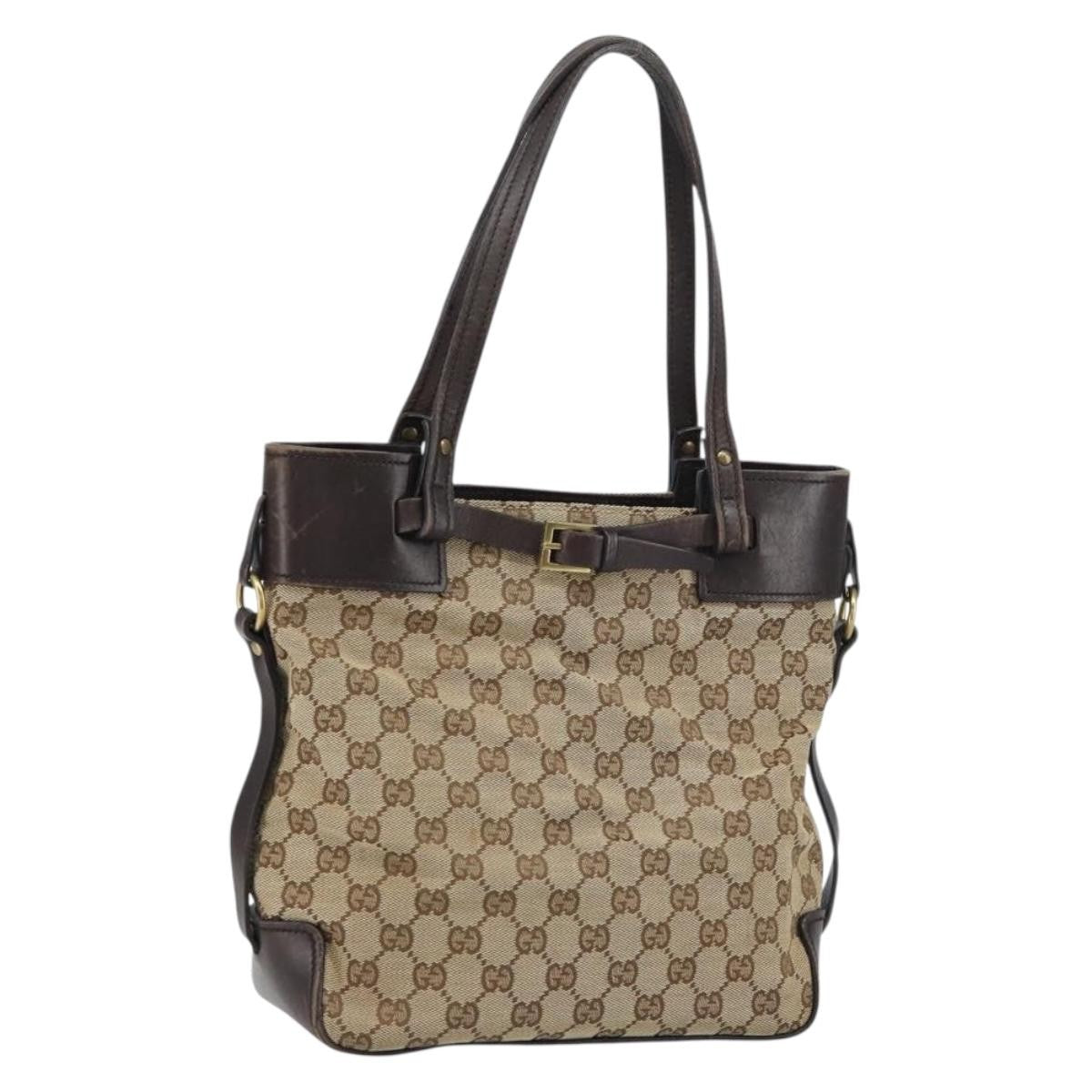 Gucci GUCCI GG Canvas Tote Bag Beige Gold 107757 Authentic ka751