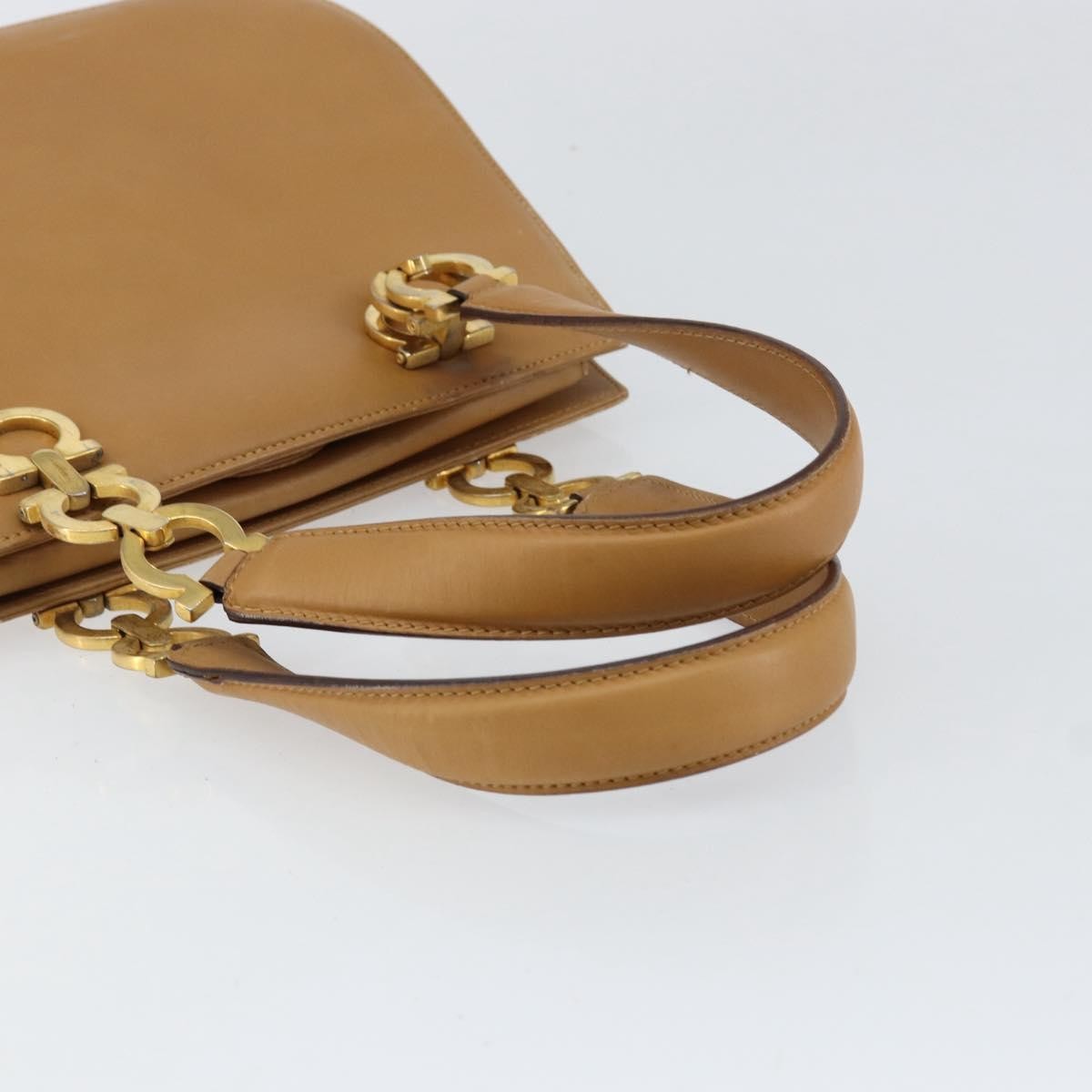Salvatore Ferragamo Salvatore Ferragamo Gancini Hand Bag Leather Beige Gold Authentic 154675