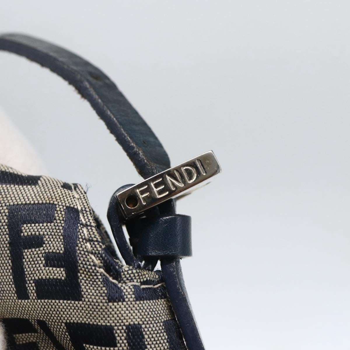 Fendi FENDI Zucchino Canvas Shoulder Bag Navy Silver Authentic 159737