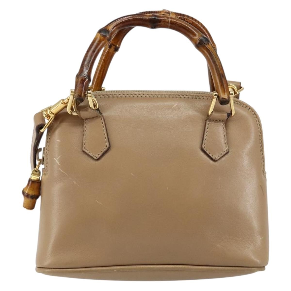 Gucci GUCCI Bamboo Hand Bag Leather 2way Beige Gold 007 2865 0231 Authentic 143591