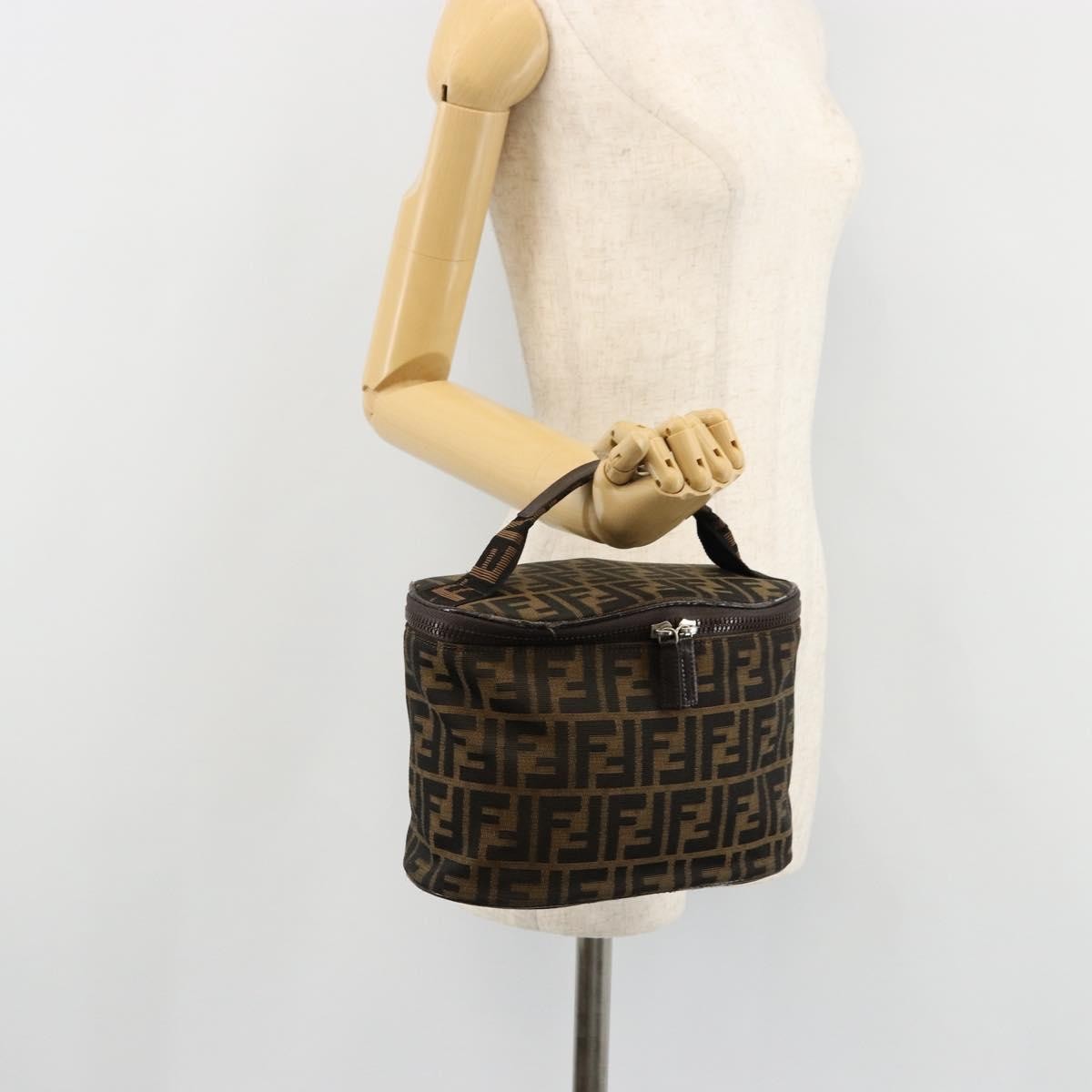 Fendi FENDI Zucca Canvas Vanity Hand Bag Black Brown Authentic 180329
