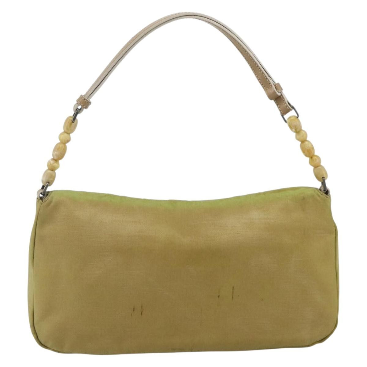 Dior Christian Dior Maris Pearl Shoulder Bag Nylon Beige Silver Authentic 180083