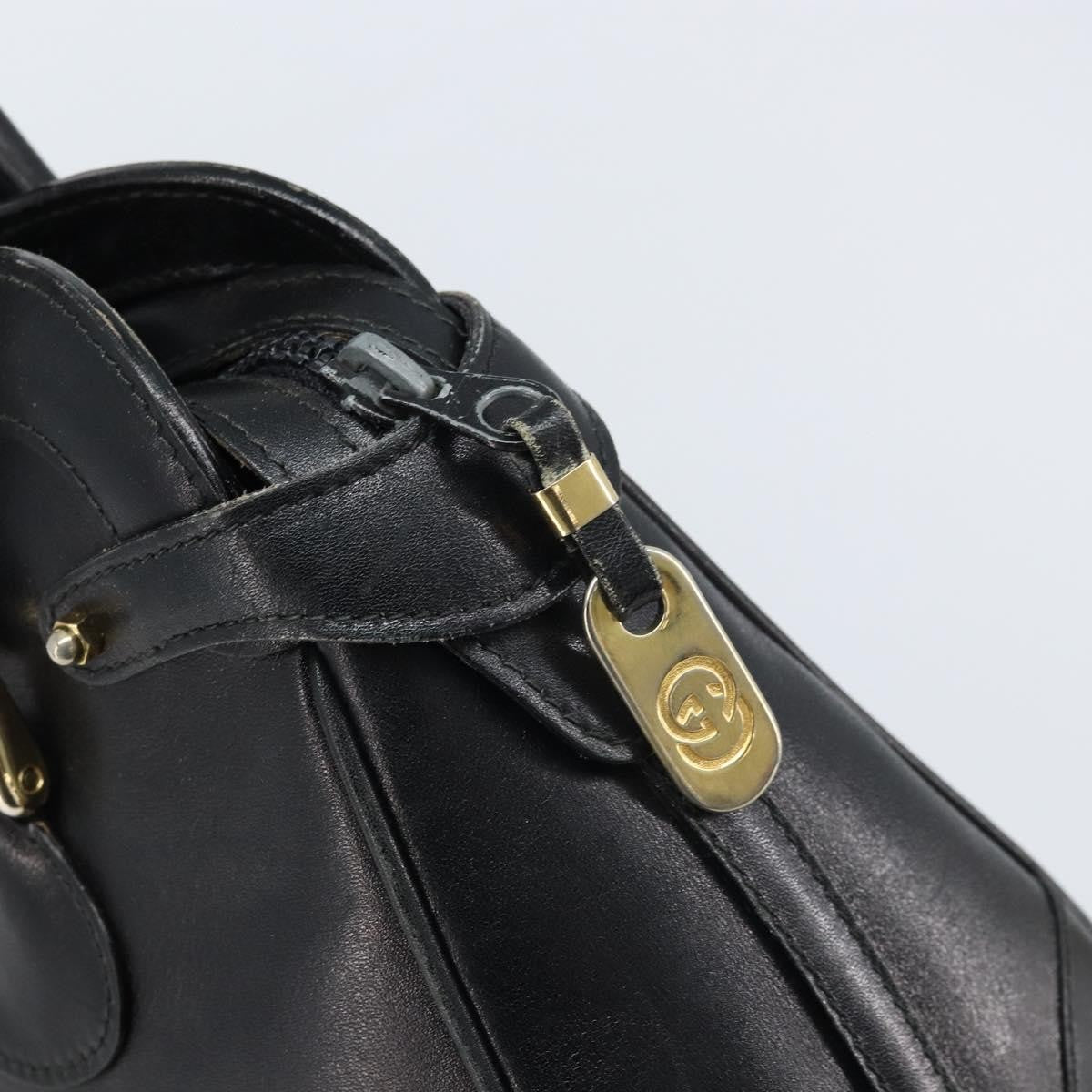 Gucci GUCCI Hand Bag Leather Black Gold Authentic BSZ350