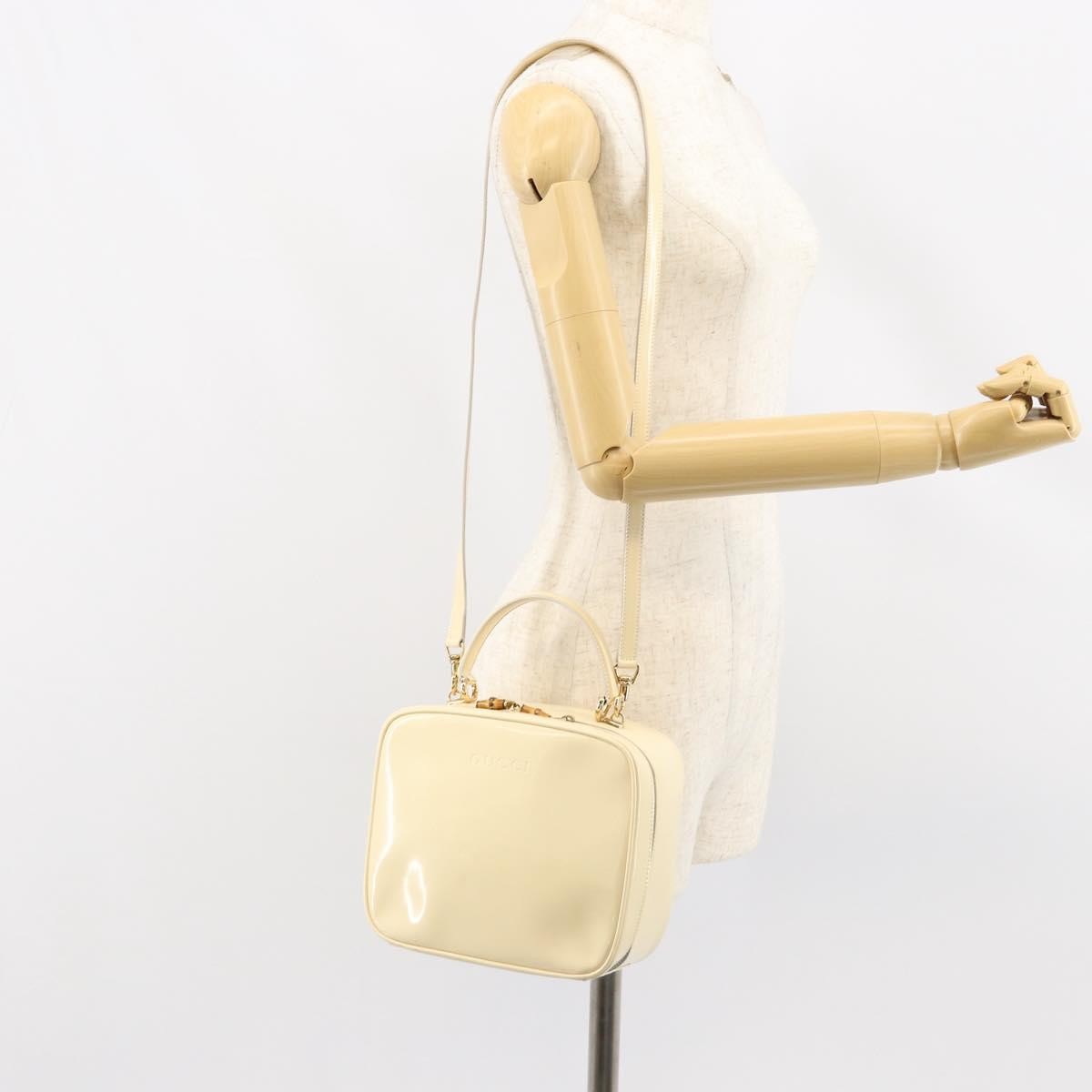 Gucci GUCCI Bamboo Hand Bag Enamel 2way Outlet White Gold 000 270 0323 Authentic 147500