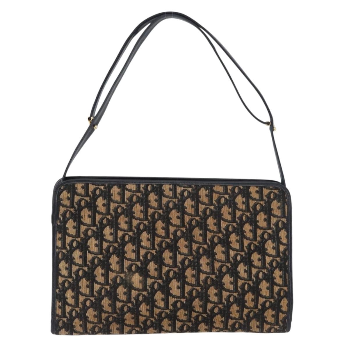 Dior Christian Dior Trotter Canvas Shoulder Bag Navy Gold Authentic 181395
