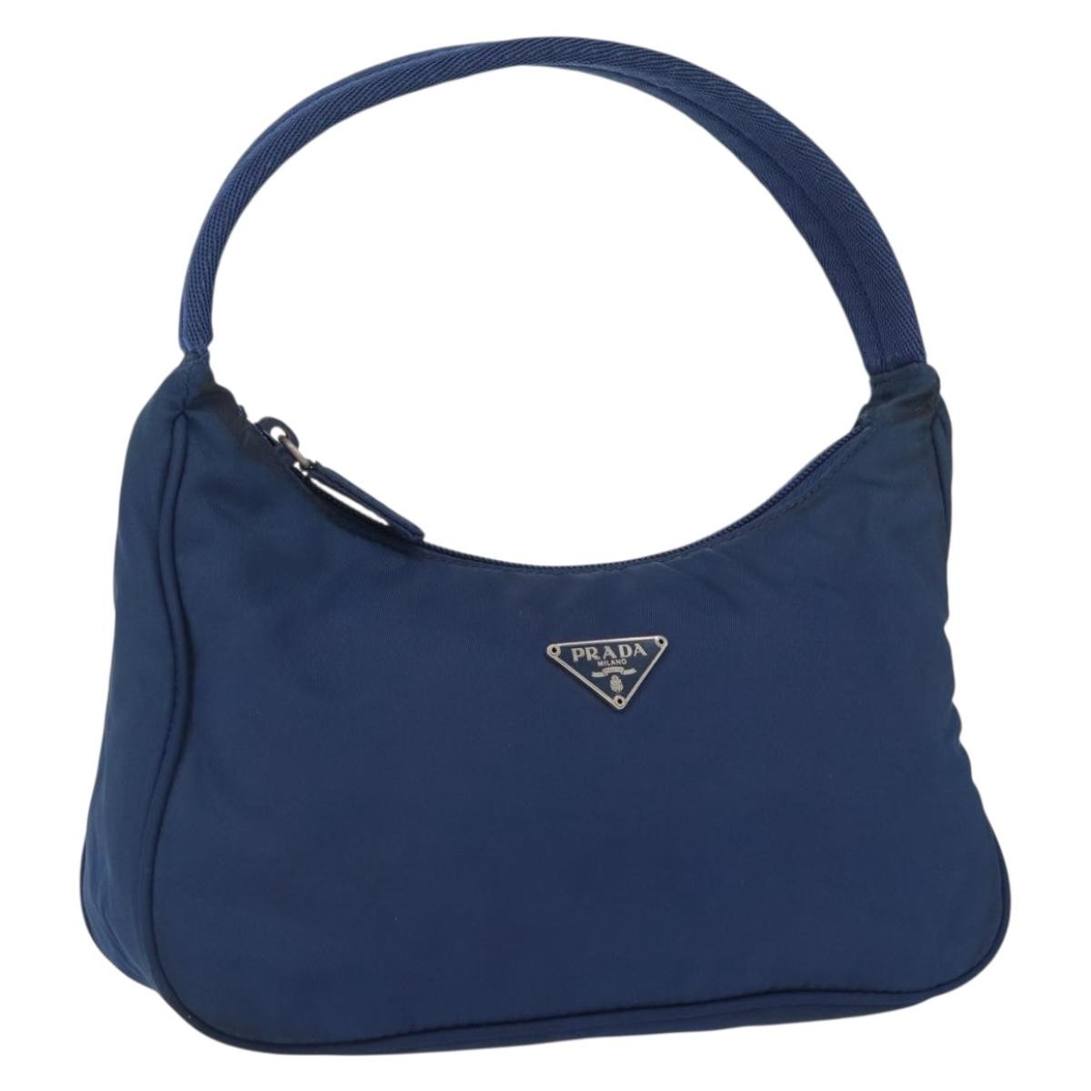 Prada PRADA Hand Bag Nylon Blue Silver Authentic 161409