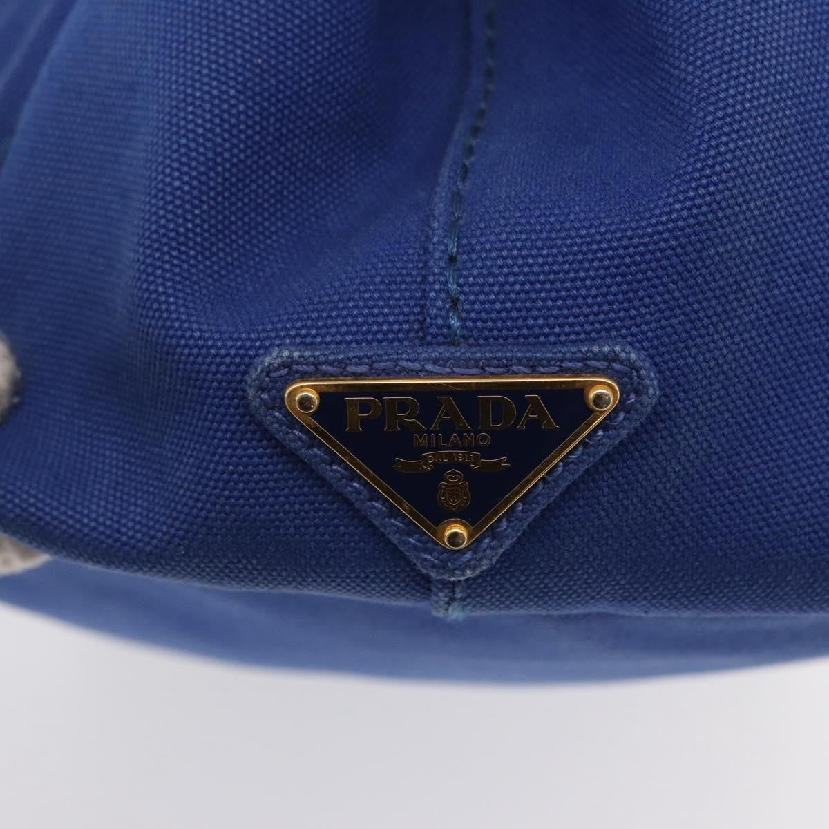 Prada PRADA Canapa MM Hand Bag Canvas Blue Gold Authentic 162140