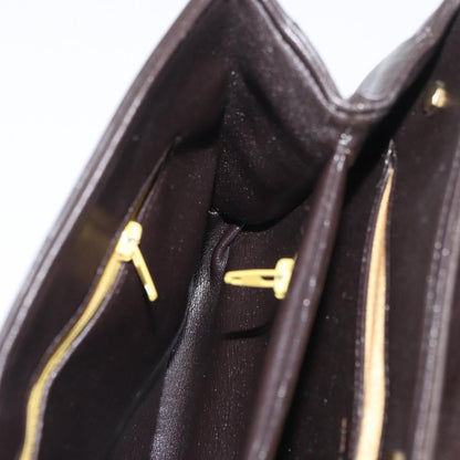 Dior Christian Dior Hand Bag Calf Skin 2way Dark Brown Gold Authentic 180355