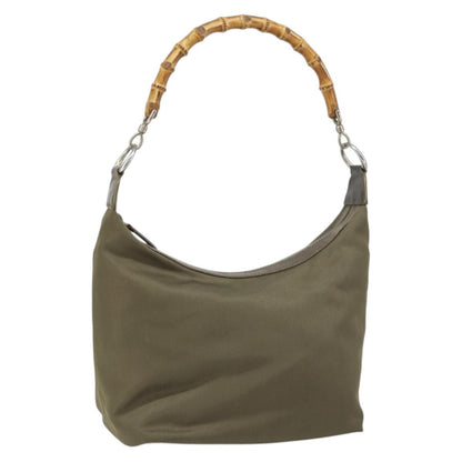 Gucci GUCCI Bamboo Shoulder Bag Nylon Khaki Silver 000 0531 Authentic ep12494