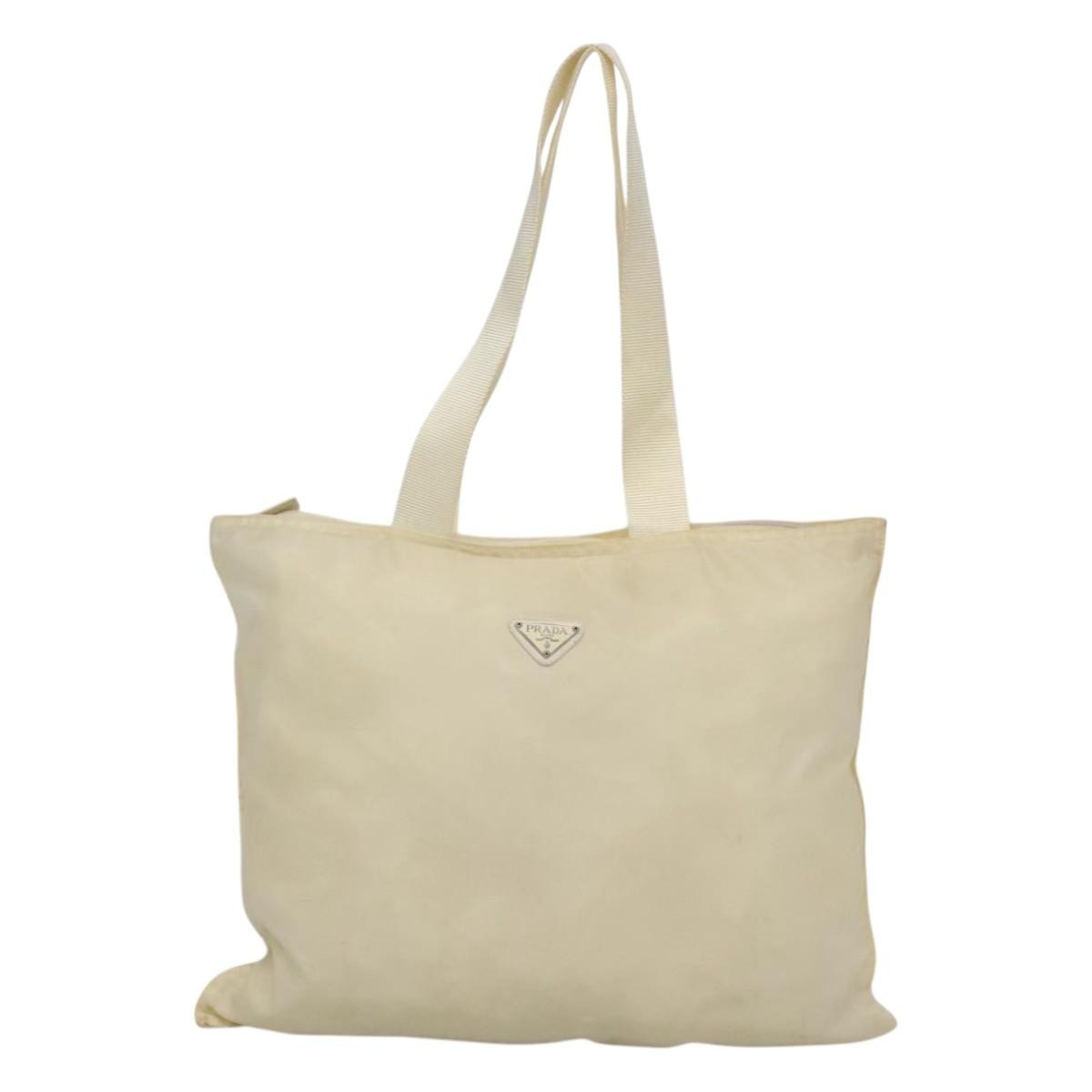 Prada PRADA Tote Bag Nylon Cream Silver Authentic bs26062