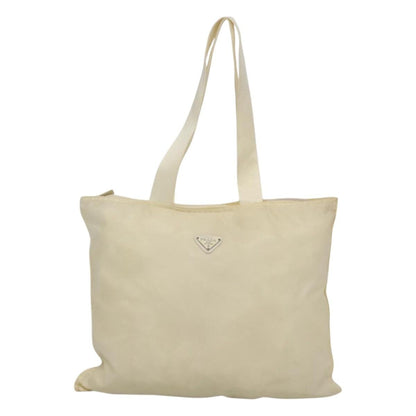 Prada PRADA Tote Bag Nylon Cream Silver Authentic bs26062