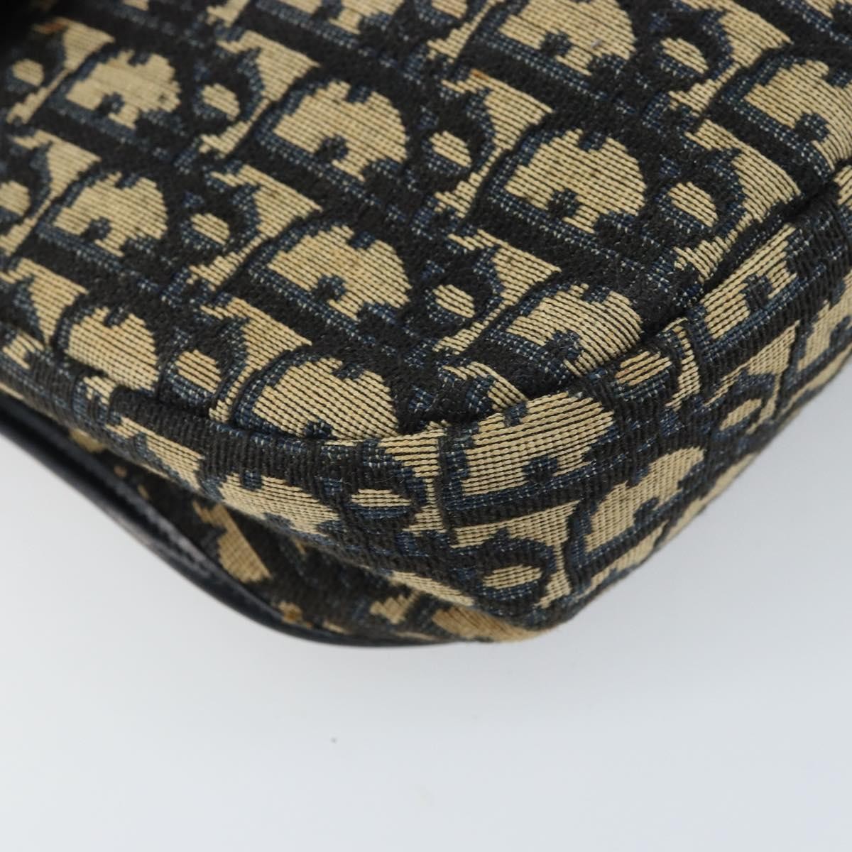 Dior Christian Dior Trotter Canvas Shoulder Bag Navy Gold Authentic gh1790