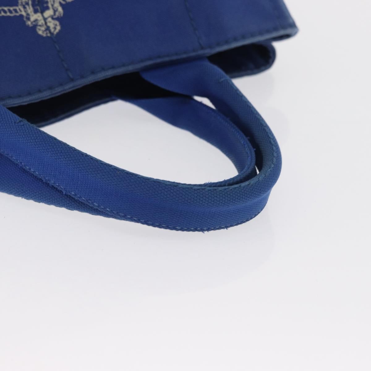Prada PRADA Canapa MM Hand Bag Canvas Blue Gold Authentic 162140