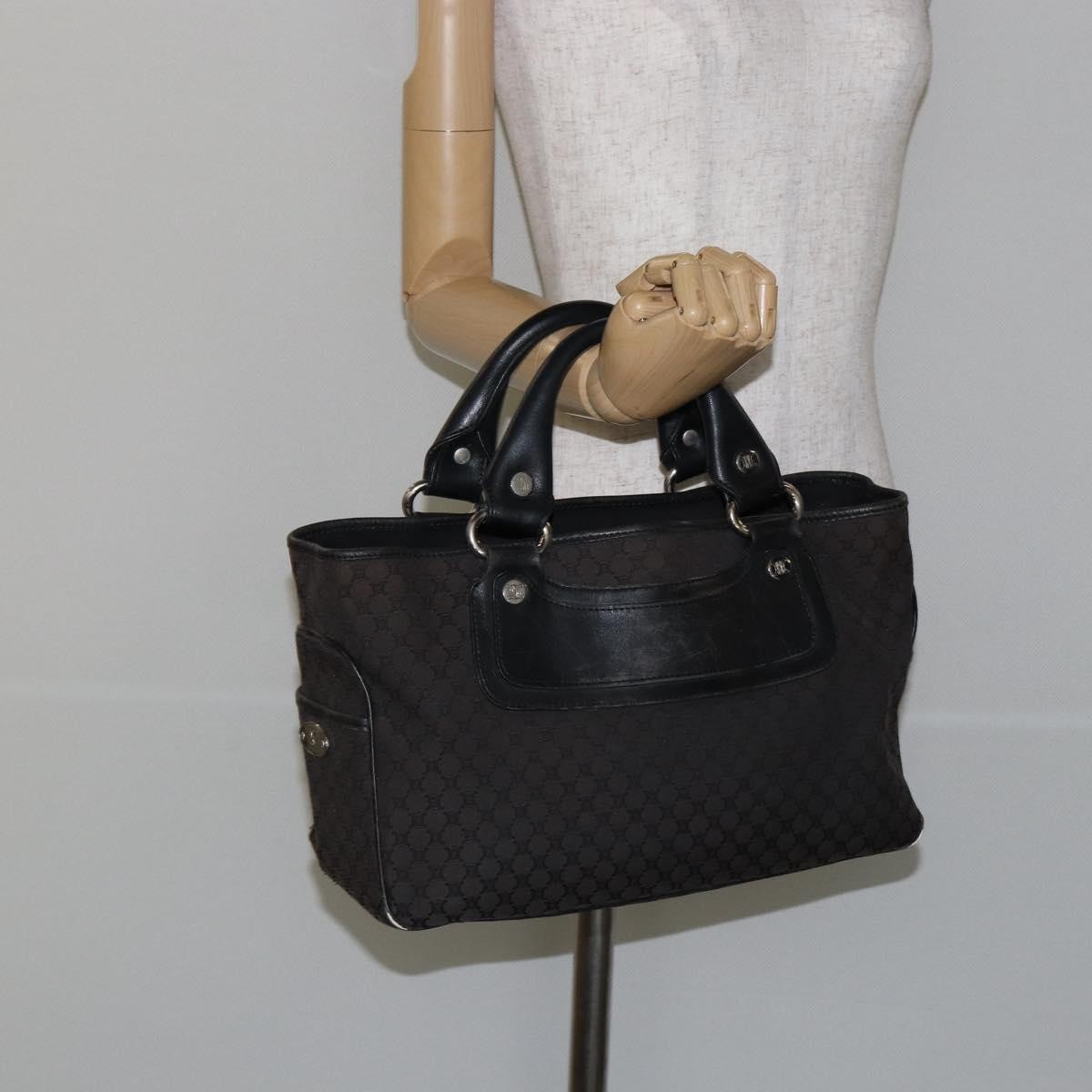 Celine CELINE Macadam Canvas Boogie Hand Bag Dark Brown Black Silver Authentic ti3458
