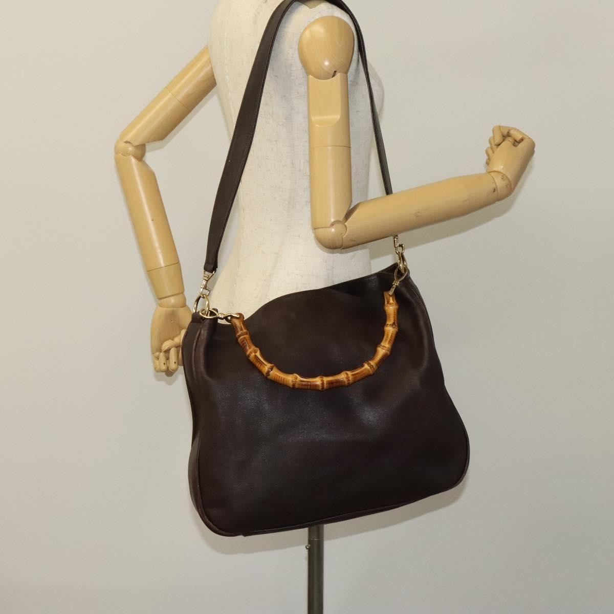 Gucci GUCCI Bamboo Hand Bag Leather 2way Brown Gold 001 2123 1577 Authentic th6173