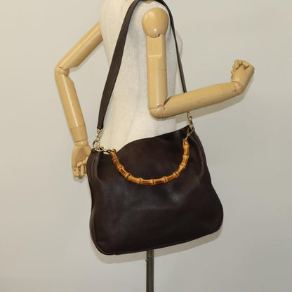 Gucci GUCCI Bamboo Hand Bag Leather 2way Brown Gold 001 2123 1577 Authentic th6173