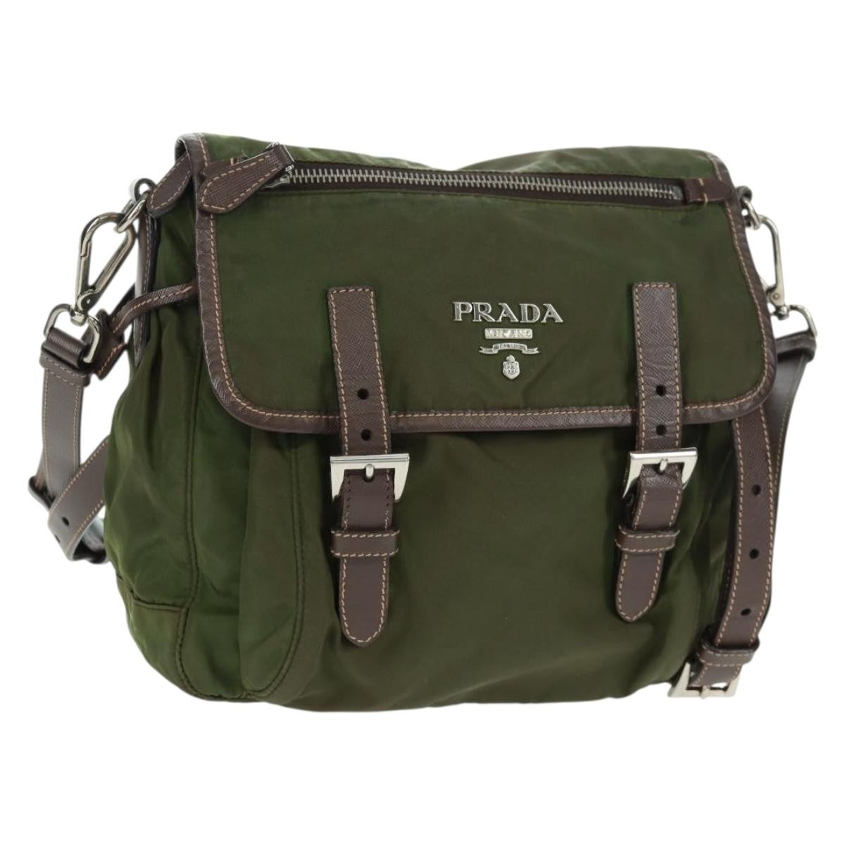 Prada PRADA Shoulder Bag Nylon Green Silver Authentic 161408