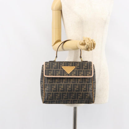 Fendi FENDI Zucca Canvas Hand Bag PVC Brown Black Authentic 158200
