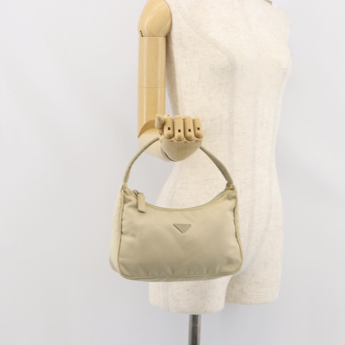 Prada PRADA Hand Bag Nylon Ivory Silver Authentic 163192