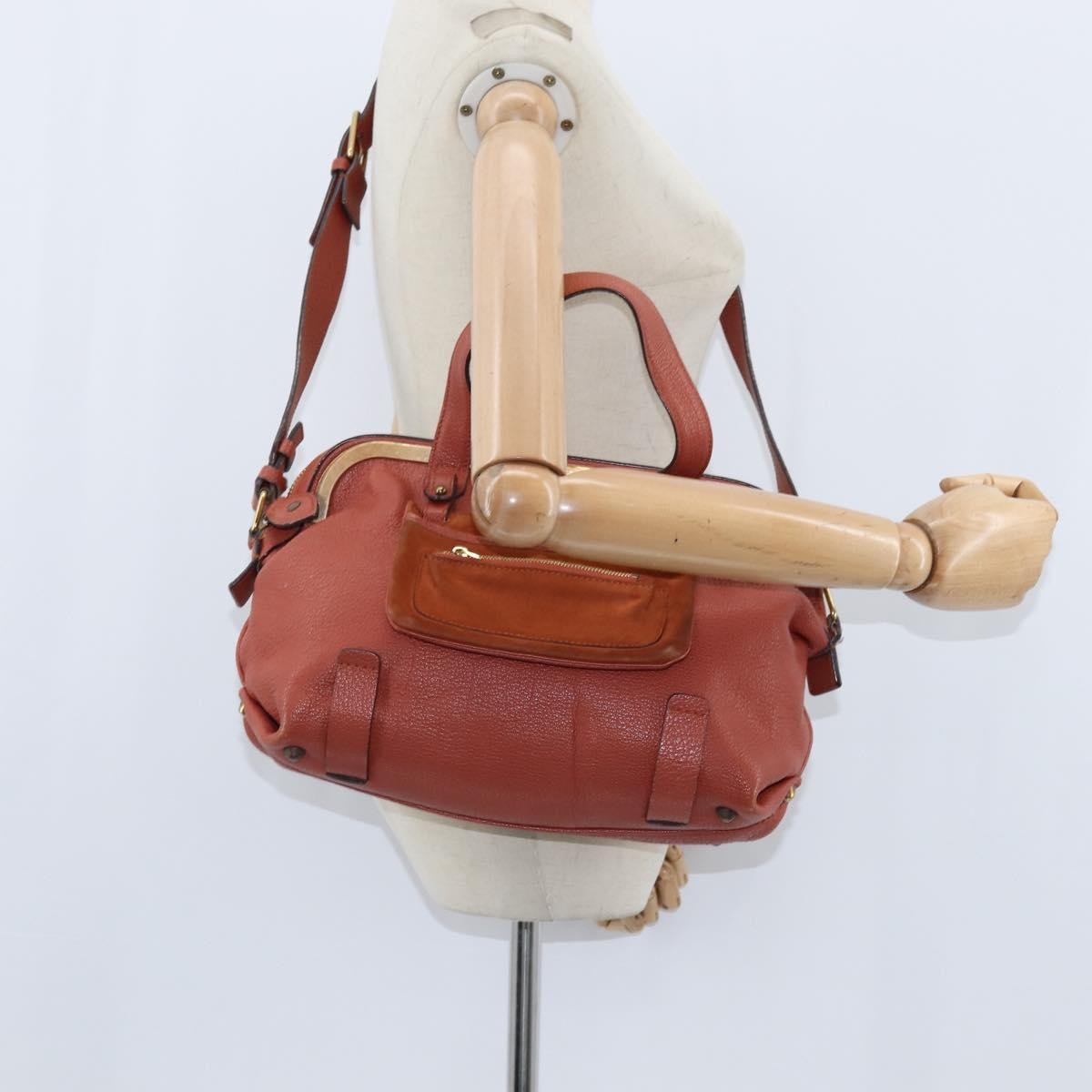 Chloé Chloé Chloe Hand Bag Leather 2way Orange Gold Authentic BA7366