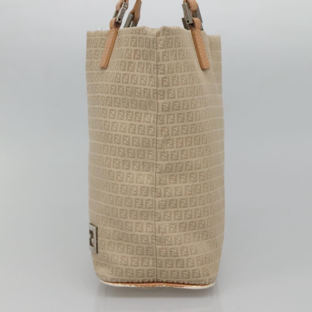 Fendi FENDI Zucchino Canvas Hand Bag Nylon Beige Silver Authentic bs26890