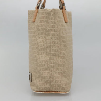 Fendi FENDI Zucchino Canvas Hand Bag Nylon Beige Silver Authentic bs26890