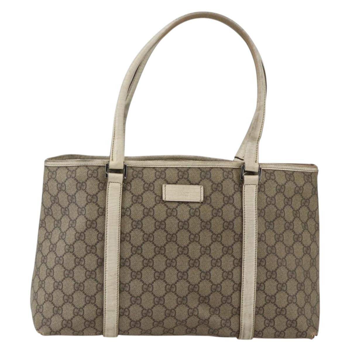 Gucci GUCCI GG Supreme Tote Bag PVC Beige Silver 114595 Authentic BA10796