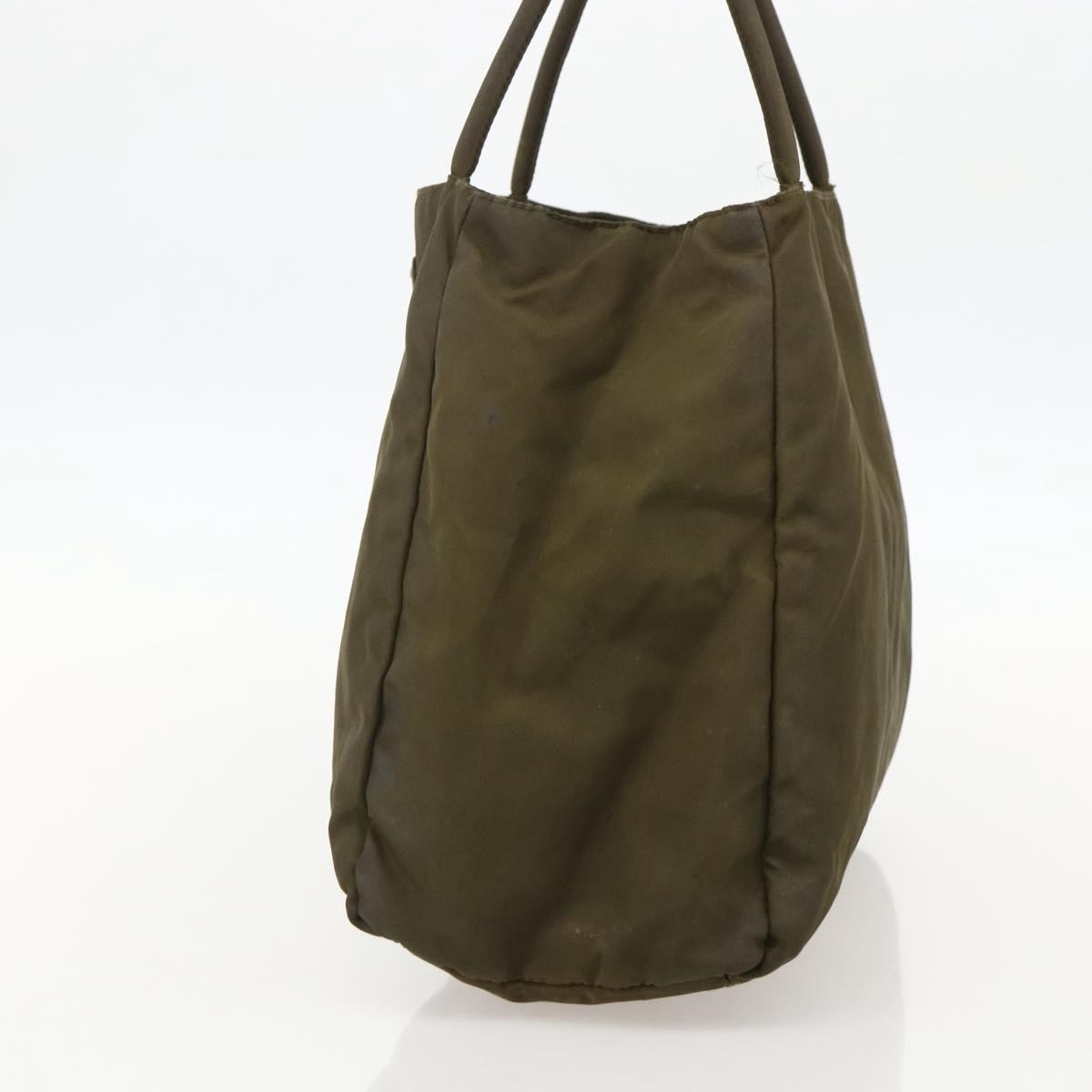 Prada PRADA Hand Bag Nylon Khaki Silver Authentic 175337