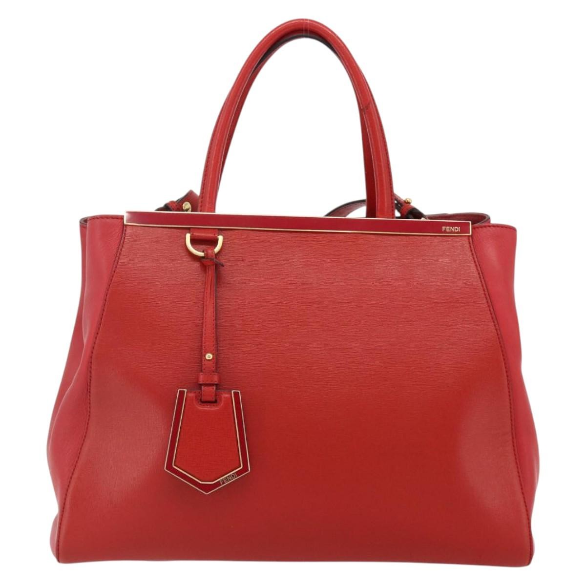 Fendi FENDI 2 JOURS Medium Hand Bag Leather 2way Red Gold Authentic 176097A