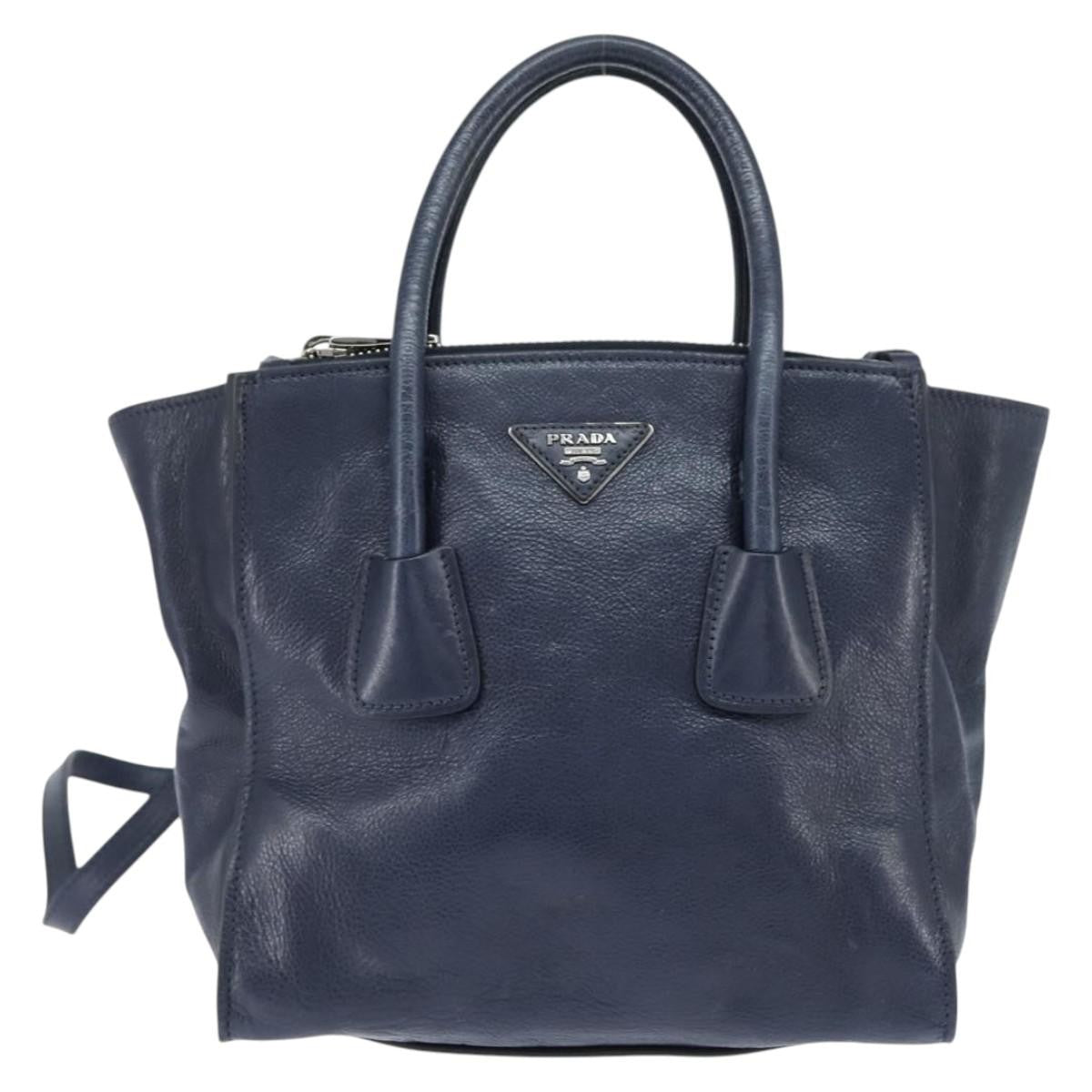 Prada PRADA Hand Bag Leather 2way Navy Gold Authentic BA7315