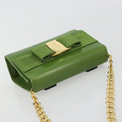 Salvatore Ferragamo Salvatore Ferragamo Vara Ribbon Chain Bag Leather Green Gold Authentic BA12890