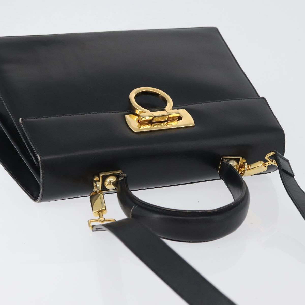 Salvatore Ferragamo Salvatore Ferragamo Gancini Hand Bag Leather 2way Black Gold Authentic ARZ228