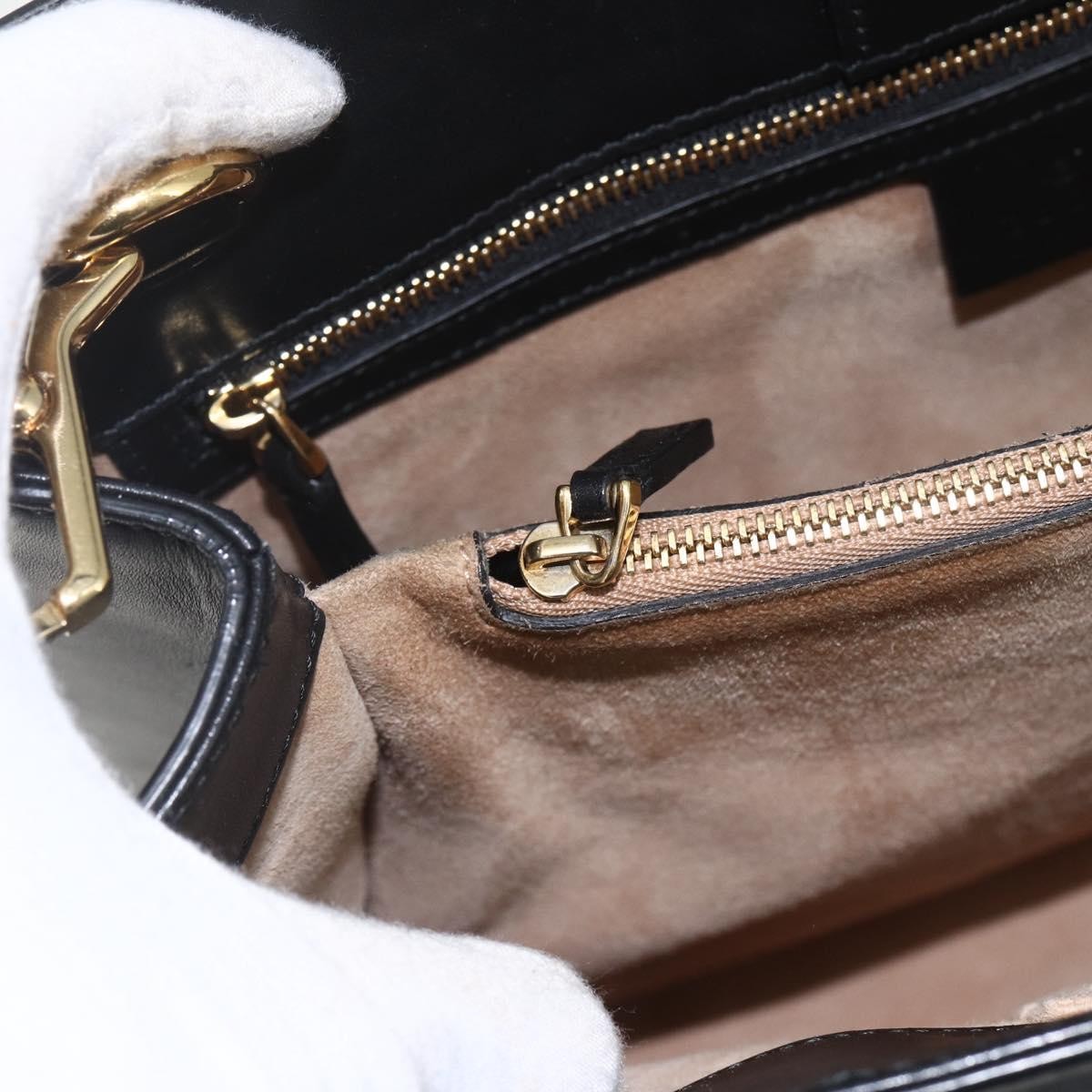 Gucci GUCCI Web Sherry Line Silvi Tote Bag Leather 2way Black Gold 453790 Authentic ki6344