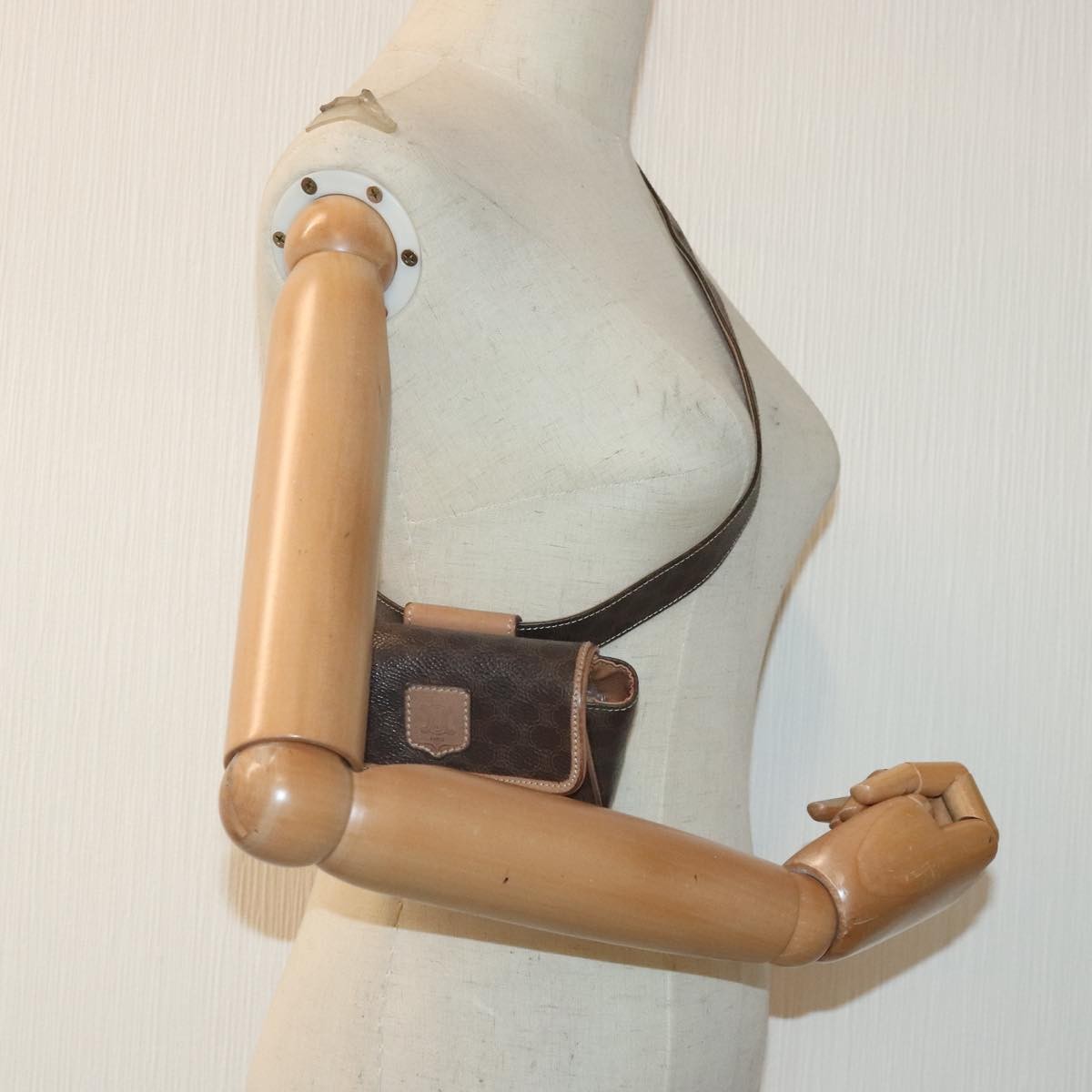 Celine CELINE Macadam Canvas Waist bag PVC Leather Brown Gold Authentic yk15121