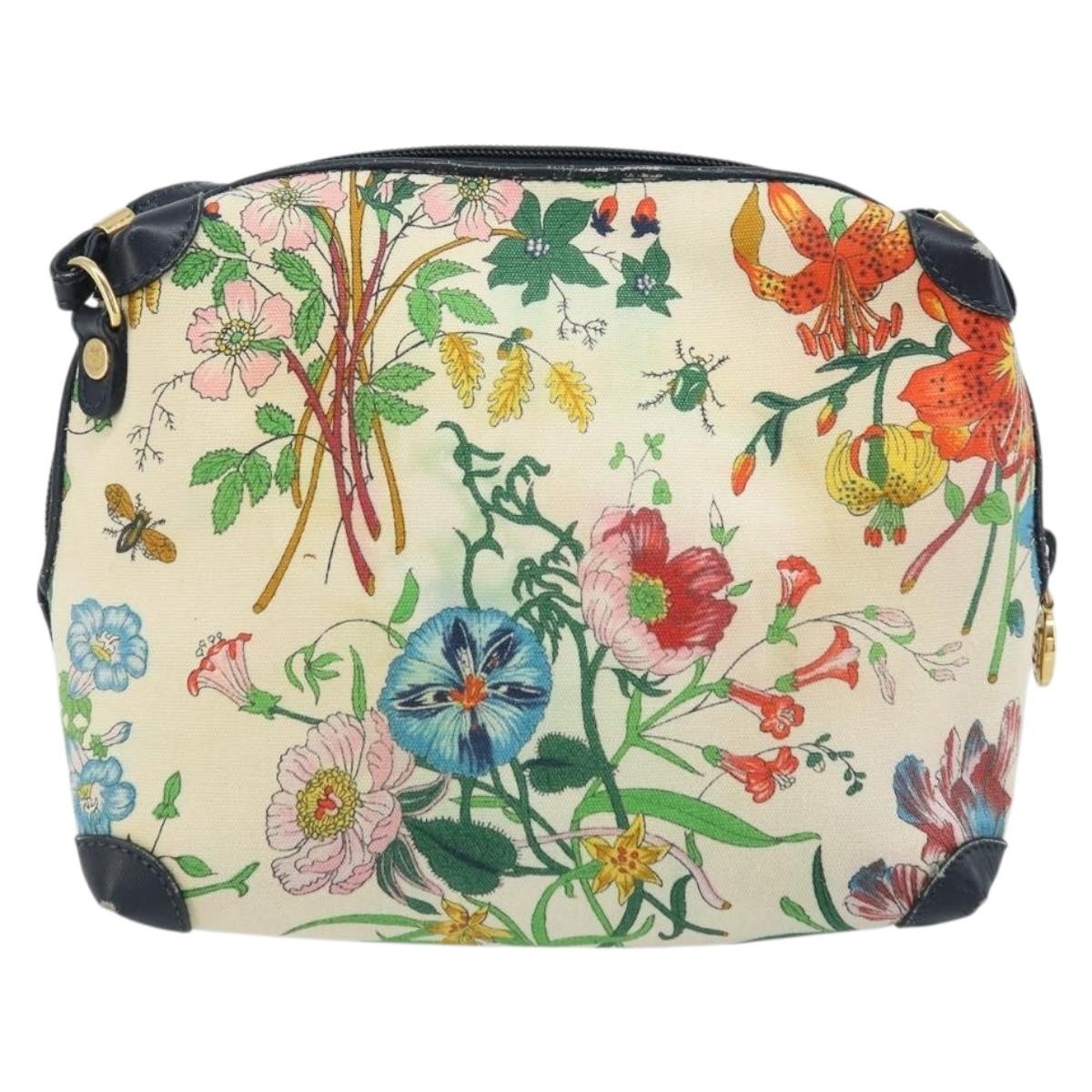 Gucci GUCCI Flora Shoulder Bag Canvas Leather White Gold 007 115 1093 Authentic ep13906