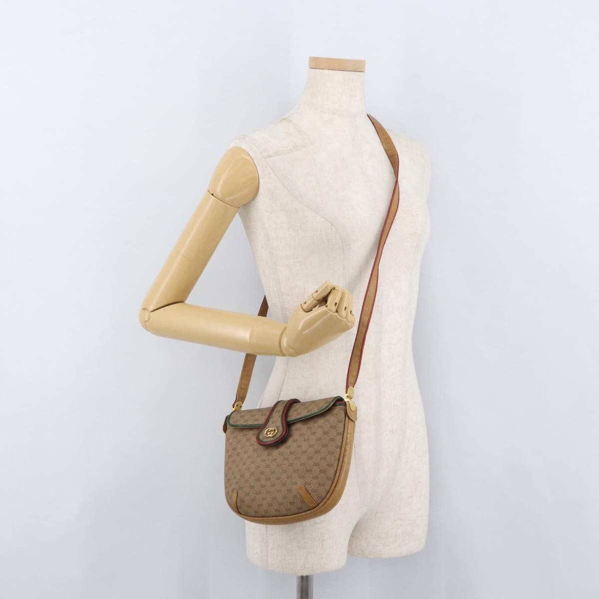 Gucci GUCCI Micro GG Supreme Shoulder Bag PVC Beige Gold Authentic 176833