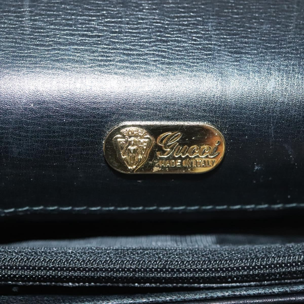 Gucci GUCCI Hand Bag Leather Black Gold 000 056 0004 Authentic ep10863
