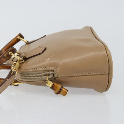 Gucci GUCCI Bamboo Hand Bag Leather 2way Beige Gold 007 2865 0231 Authentic 143591