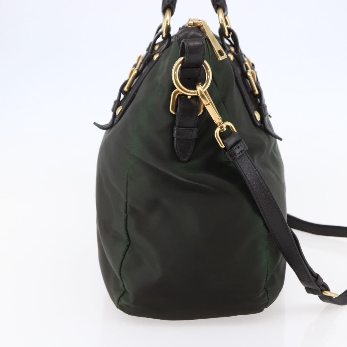 Prada PRADA Hand Bag Nylon 2way Khaki Gold Authentic 148290