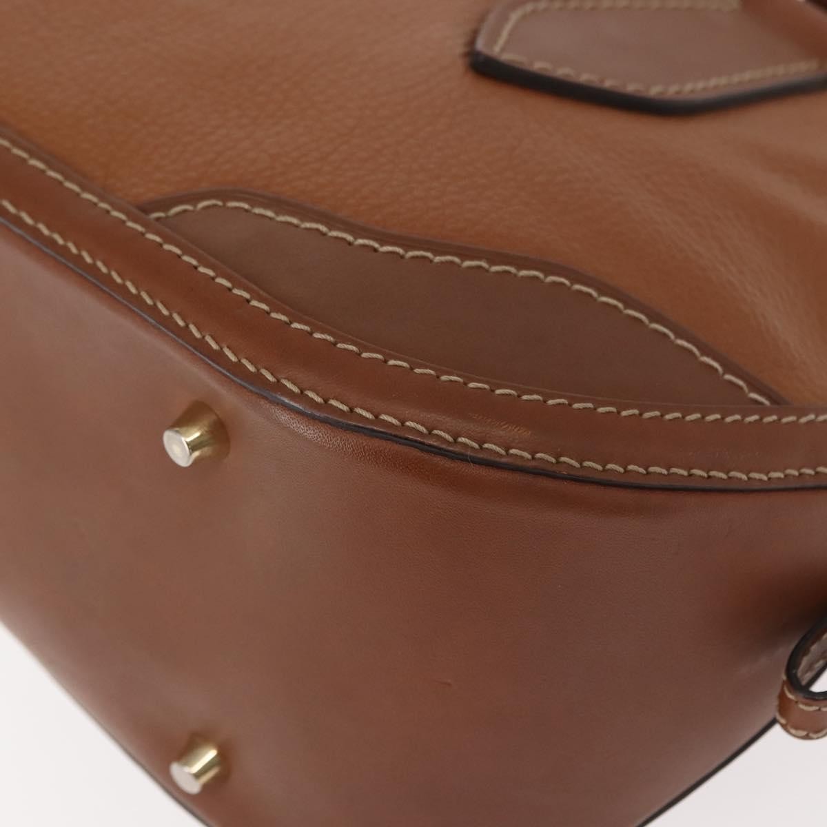 Burberry BURBERRY Hand Bag Leather Brown Gold Authentic ep11577