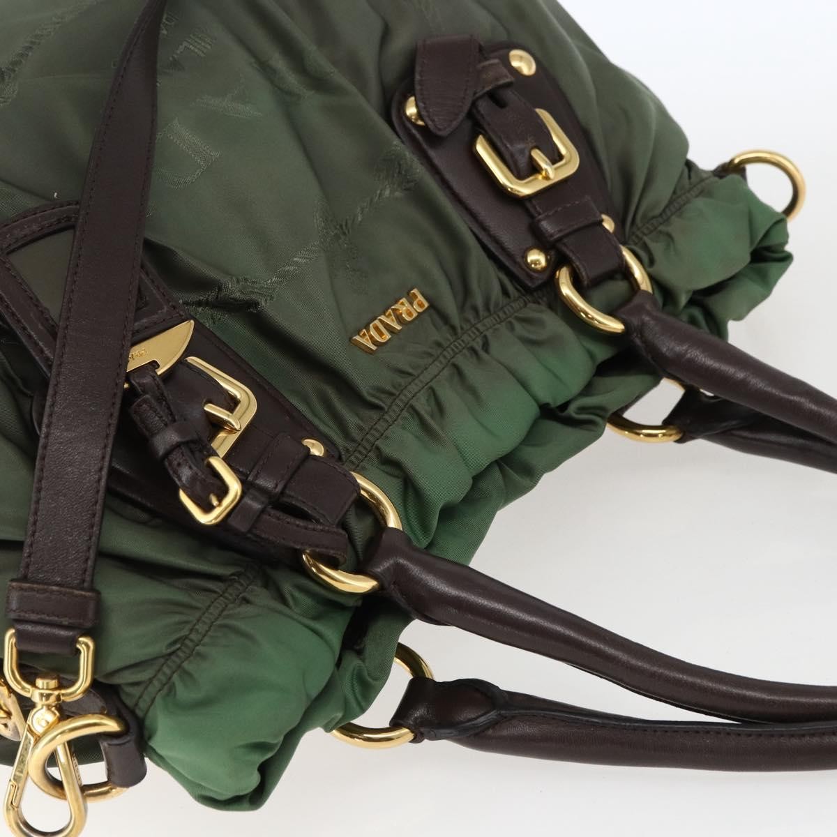 Prada PRADA Hand Bag Nylon 2way Khaki Gold Authentic 170942