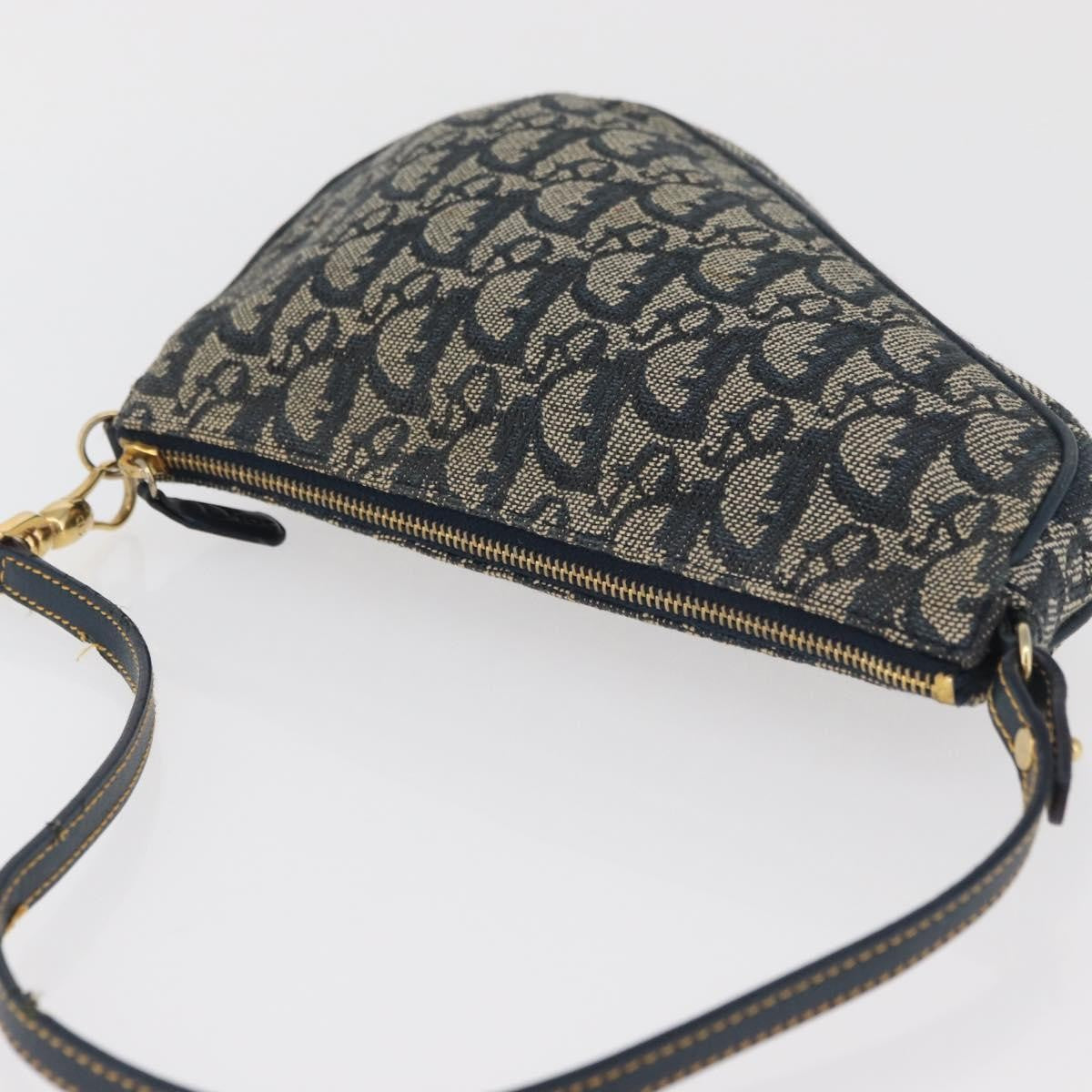 Dior Christian Dior Trotter Canvas Saddle Pouch Hand Bag Navy Gold Authentic bs35277
