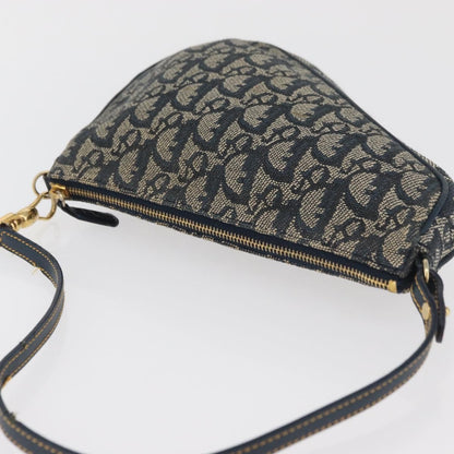 Dior Christian Dior Trotter Canvas Saddle Pouch Hand Bag Navy Gold Authentic bs35277