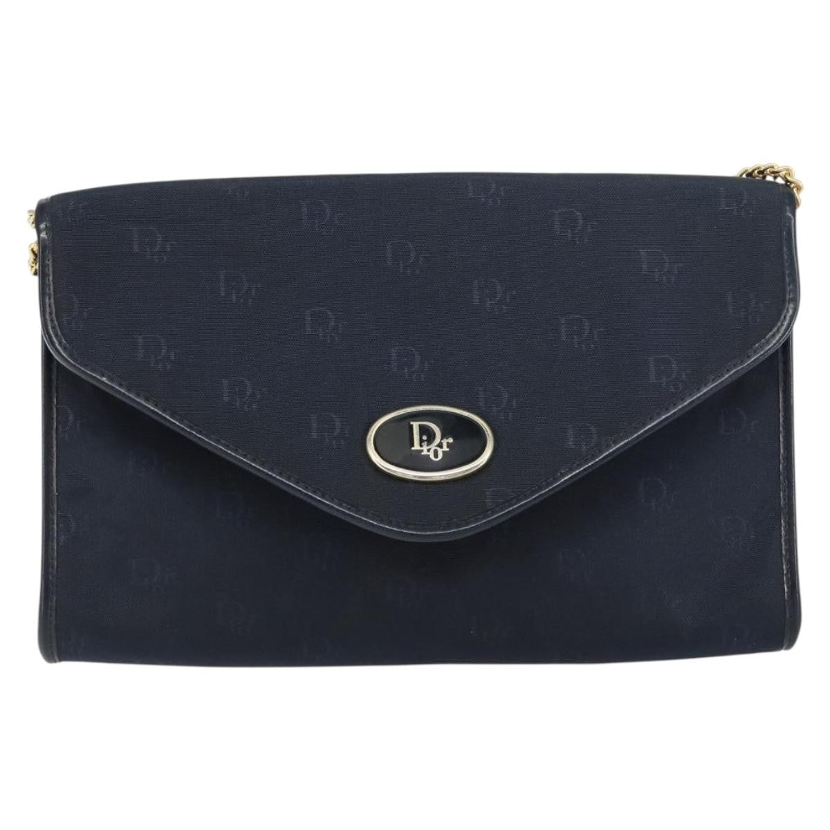 Dior Christian Dior Chain Shoulder Bag Canvas Navy Gold Authentic ti3507