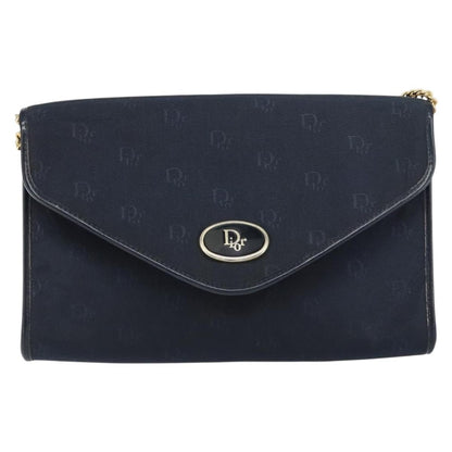 Dior Christian Dior Chain Shoulder Bag Canvas Navy Gold Authentic ti3507